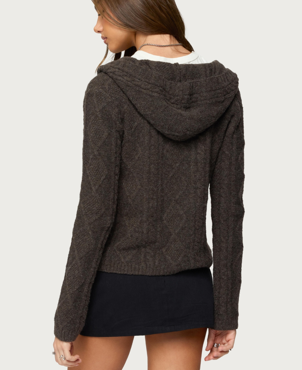 Edikted Women's Jayla Hooded Cable Knit Cardigan