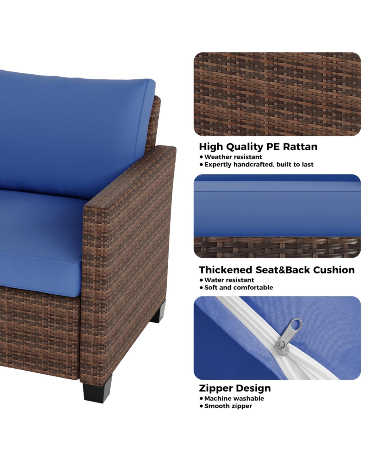 Patio Furniture Set 5 Pieces, Rattan Wicker Sectional Patio Seating Sofas with Cushions and Glass Coffee Table