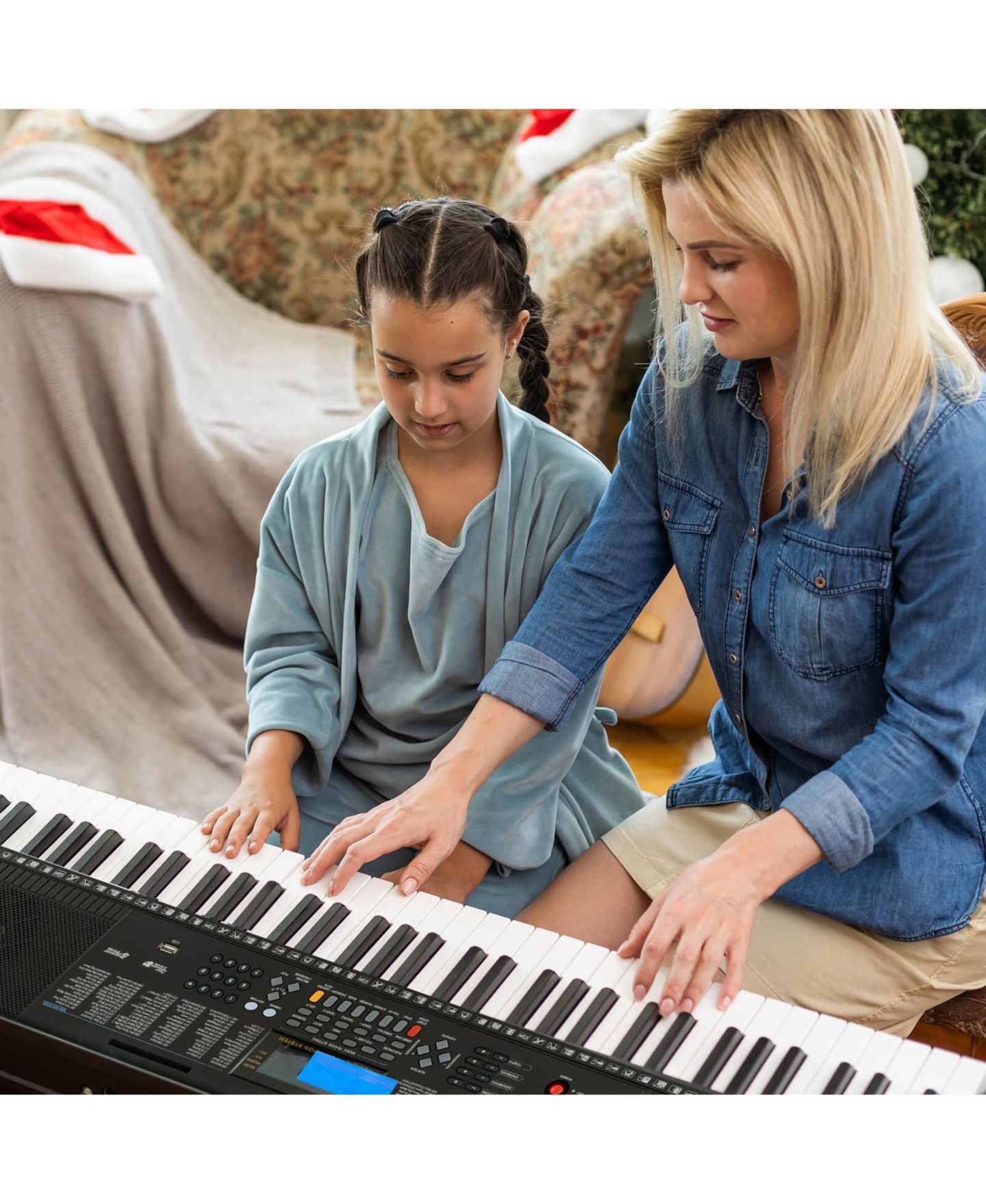 Детские игрушки Costway 61-Key Electric Piano Keyboard with 3 Teaching Modes and Lighted Keys, 7-Piece Set, Ages 5+, цвет: Чёрный — фото 2