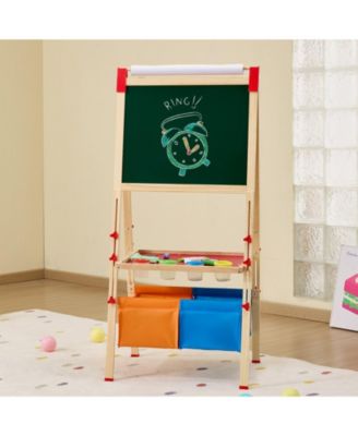 3-in-1 Art Easel for Kids Wooden Double-Sided Kid's Art Easel with Magnetic Whiteboard, Chalkboard, Paper Roll