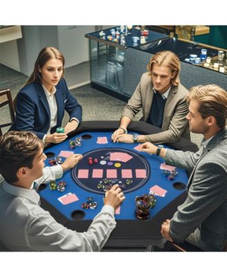 - 48 Inches Foldable Poker Table with Padded Rails and Cup Holders-Blue