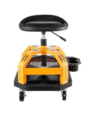 Rolling Shop Stool, Pneumatic Adjustable Height Garage Seat, 300 lb Capacity, 360° Swivel Padded Workshop Stool with Casters