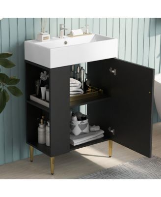 21.6" Bathroom Vanity Cabinet with Sink and Two-Tier Storage Shelf
