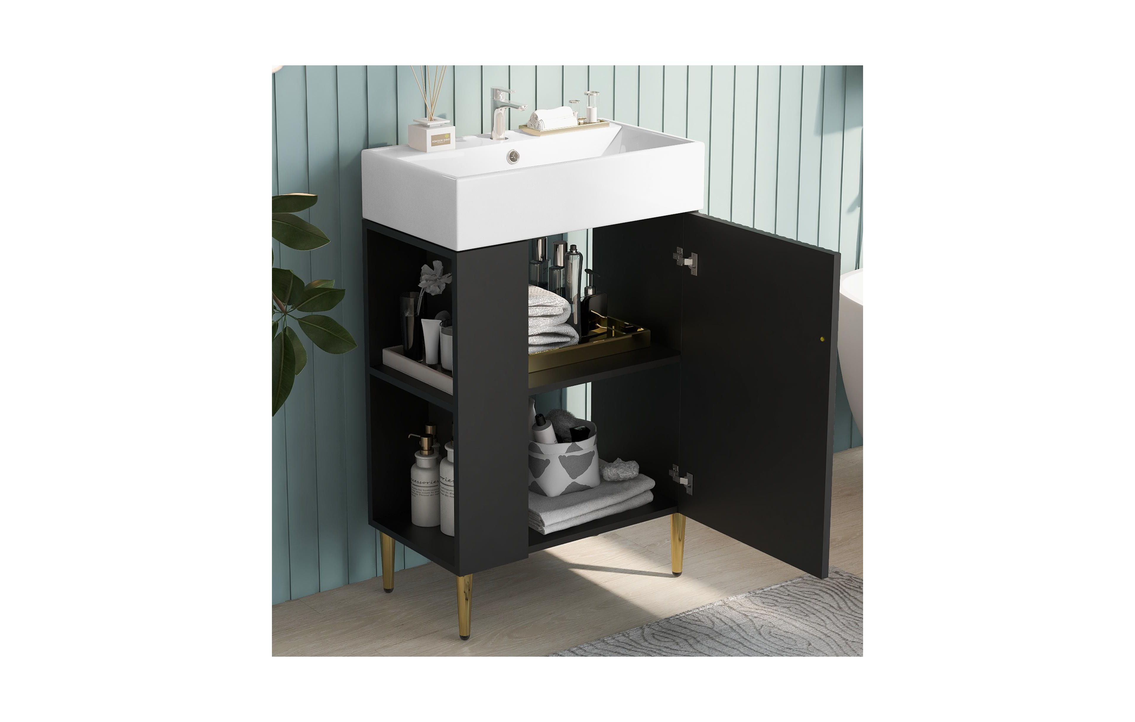 Rainsken 21.6" Bathroom Vanity Cabinet with Sink and Two-Tier Storage Shelf