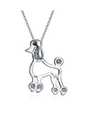 Animal Lover Pink CZ Pet Dog Elegant Poodle Pendant Necklace 925 Sterling Silver