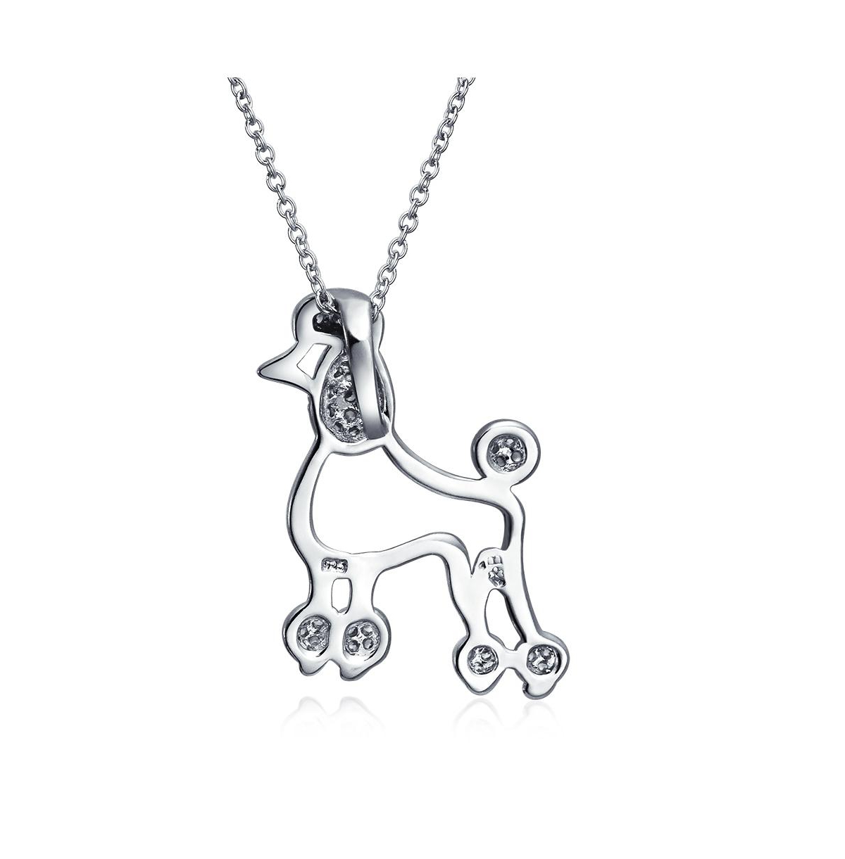 Bling Jewelry Animal Lover Pink Cz Pet Dog Elegant Poodle Pendant Necklace 925 Sterling Silver