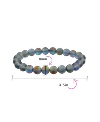 Set Of 3 Created Blue Moonstone 8MM Bead Stretch Bracelet Stacking Strands