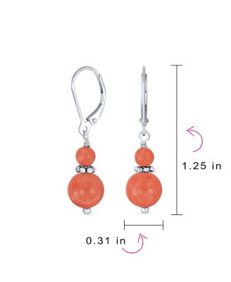 Orange Ball Drop Dangle Earrings Milgrain Separator Sterling Silver Leverback