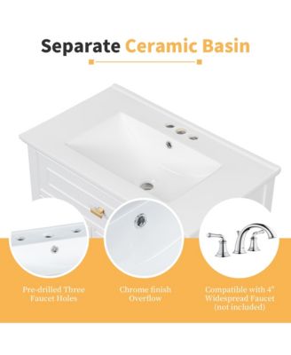 30 in. Bathroom Vanity Cabinet with Sink, One Flip Drawer and Two Drawers, Adjustable Shelf, Solid Wood and MDF