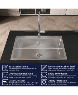 30x19inch Brushed Nickel Stainless Steel Kitchen Sink Single Bowl Overmount Handmade