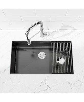 30inch Undermount Single Bowl Black 304 Stainless Steel Handmade Kitchen Sink with Cutting Board and Colander