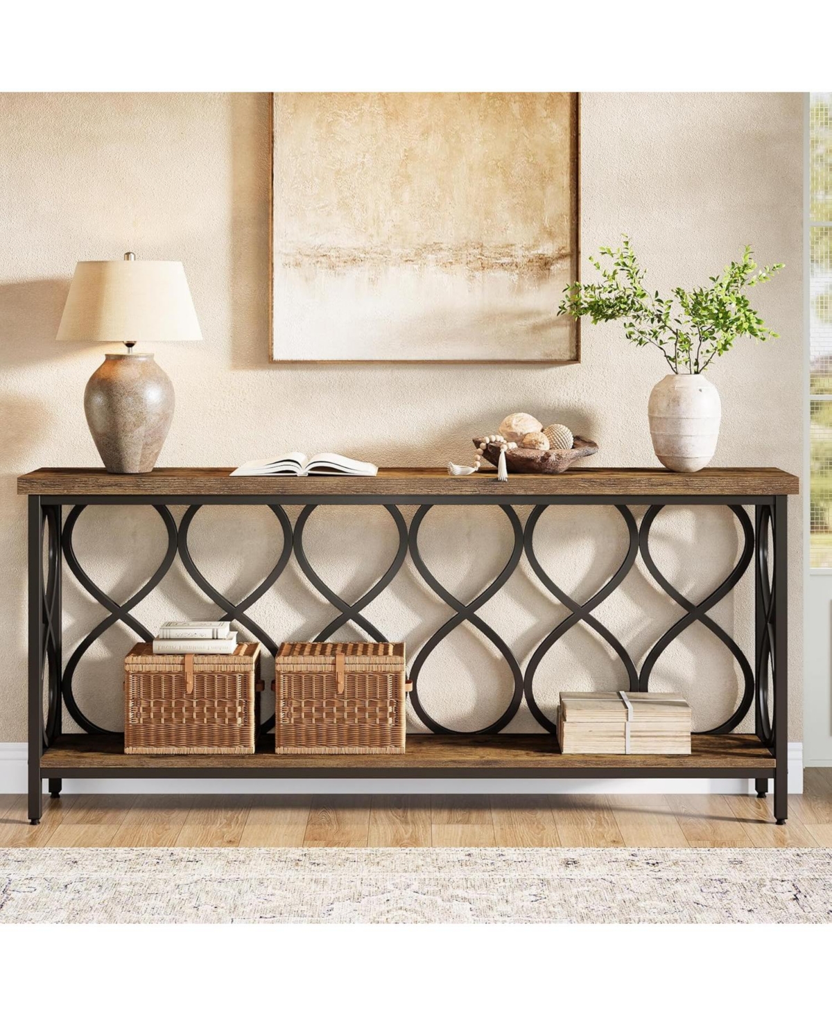 Tribesigns 70.9" Long Console Table, 2-Tier Industrial Sofa Table Behind Couch, Narrow Entryway Accent Tables for Hallway, Foyer