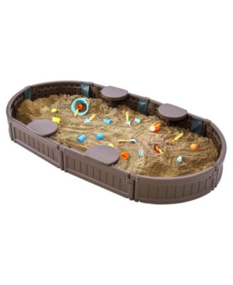 Sandbox with Cover,  Oval Sand Box, HDPE Sand Pit with 4 Corner Seating and Bottom Liner