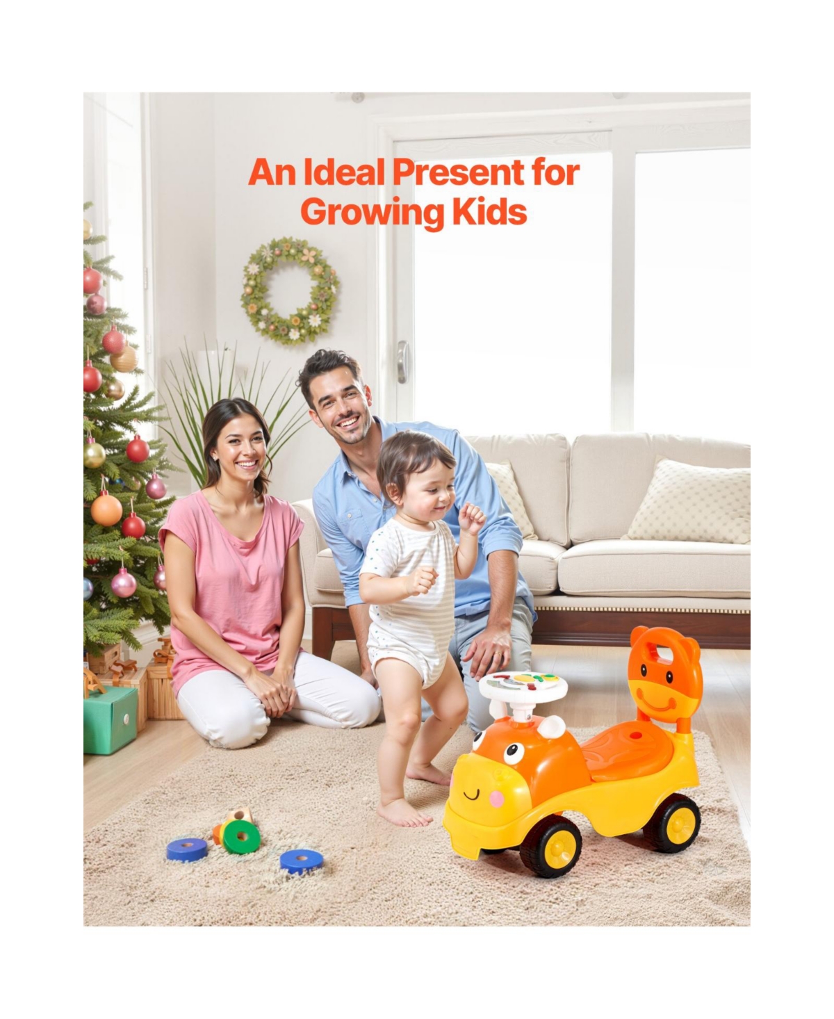 Slickblue Ride On Toddler Push Car, Push Car for Toddler 19 to 36 Months, Kids Ride On Toy with Horn & Music