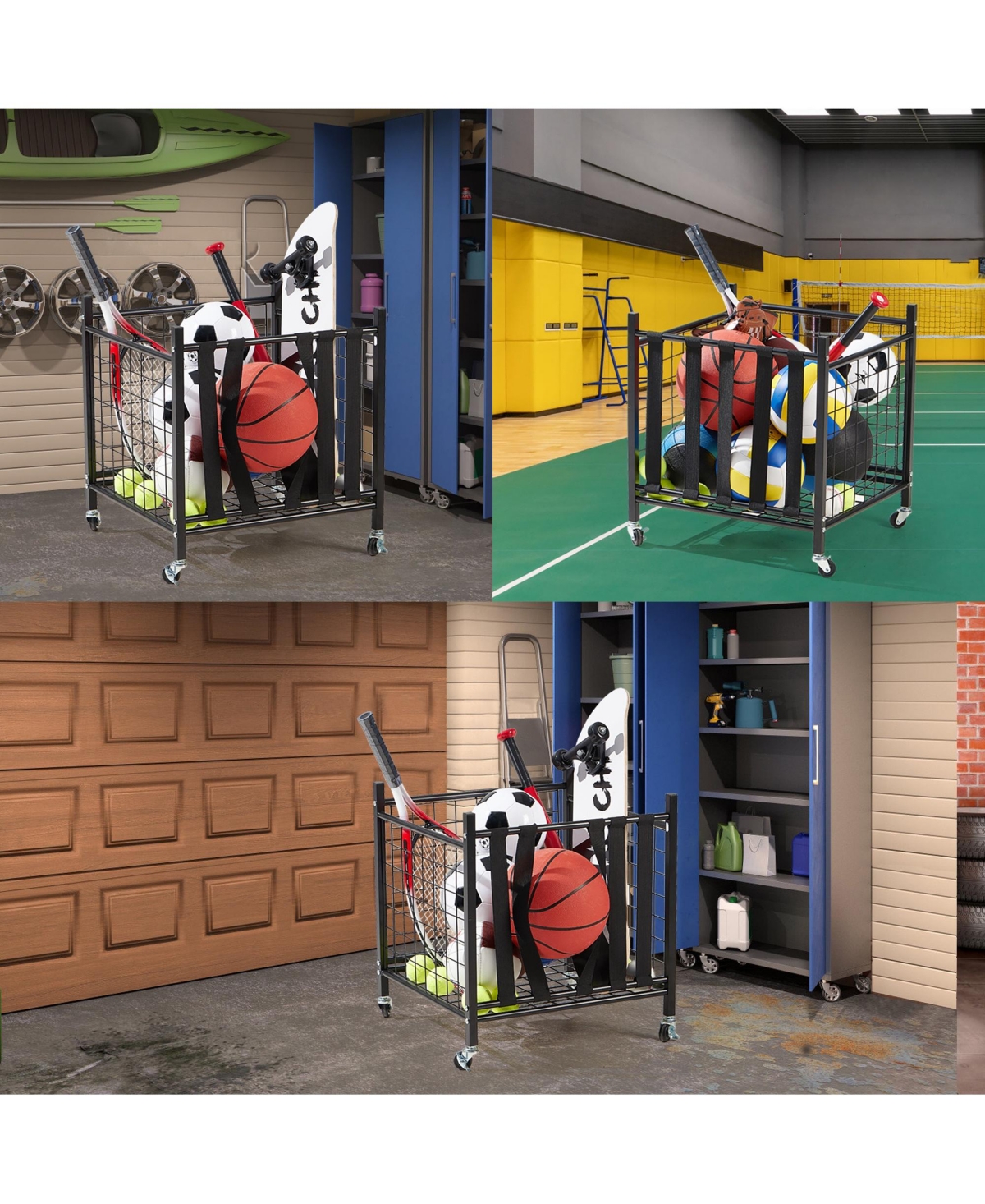 Lugo Sports Equipment Heavy-Duty Storage Cart with Wheels and Elastic Straps