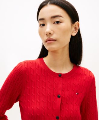 Women's Cable Knit Crew Neck Cardigan Sweater