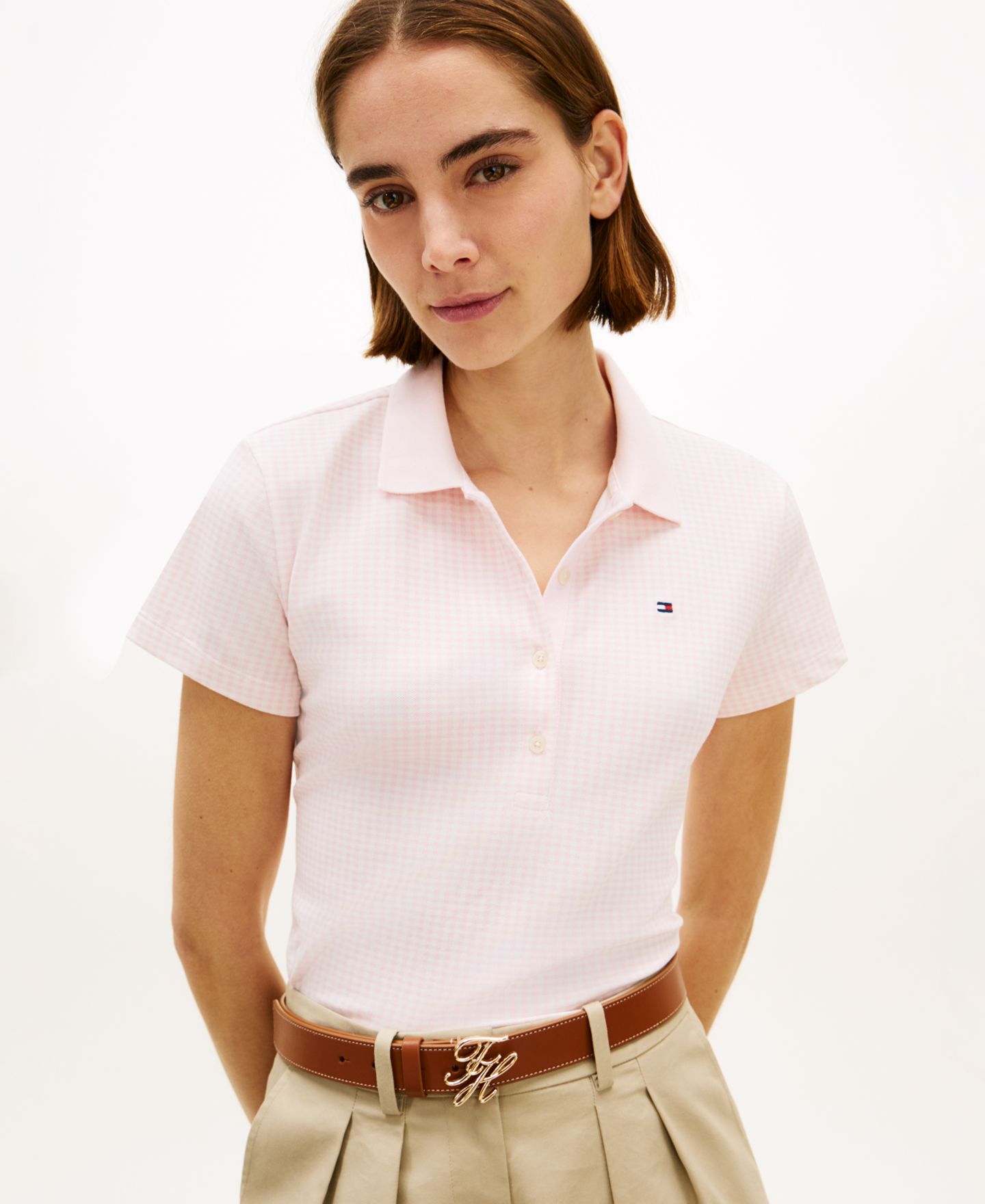 Женский топ Tommy Hilfiger Printed Short-Sleeve Polo Top, цвет: В мелкую клетку клетчатый — фото 3