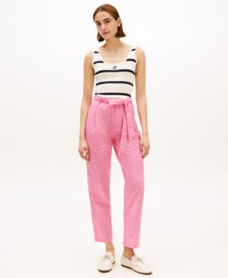 Women's Gingham Belted Tapered Pants