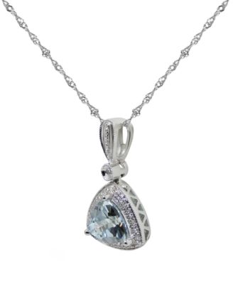 Aquamarine (1-3/8 ct. t.w.) & Diamond (1/10 ct. t.w.) Pendant Necklace in 14k White Gold