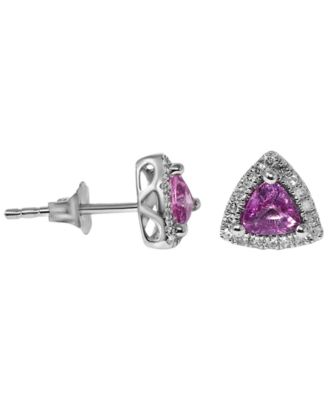 Pink Sapphire (1/2 ct. t.w.) & Diamond (1/10 ct. t.w.) Stud Earrings in 14k White Gold