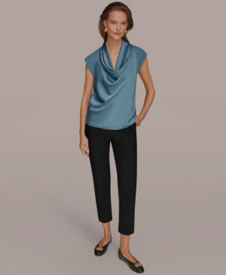 Women's Mixed Media Cowl Neck Top