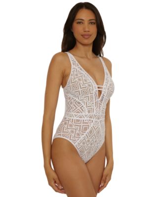 Women's Color Play Crochet Plunge One-Piece Swimsuit