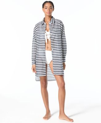 Michael Kors Women's Striped Cover-Up Swim Shirt