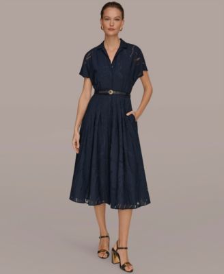 Women's Floral Belted Midi Shirt Dress