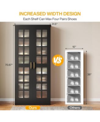 71-Inch Tall Shoe Cabinet with Doors Set of 2, 8-Tier Shoe Storage Cabinet with Adjustable Shelves, Modern Shoe Organizer Shoe Rack Cabinet