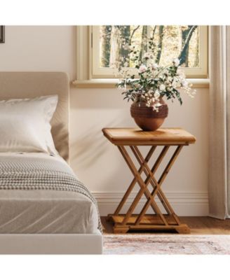 Solid Wood Side Table Set of 2, Farmhouse Narrow Nightstand, Small Square 2-Tier End Table for Living Room & Bedroom, Brown