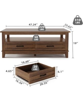Farmhouse Coffee Table with Drawers, 47.2" Rustic Walnut Center Table, Ample Storage, Elegant Design, Brown