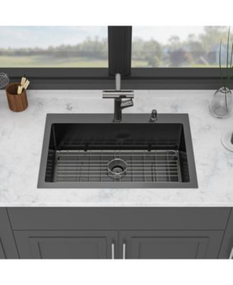 33x22x10inch Gunmetal Black Kitchen Sink with Pull Out Faucet Soap Dispenser Stainless Steel