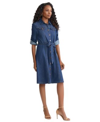Women's Midi Long-Sleeve Shirt Dress