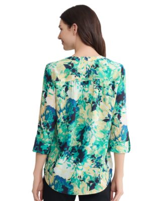 Women's V-Neck Roll-Up Sleeve Tabs Tunic Top