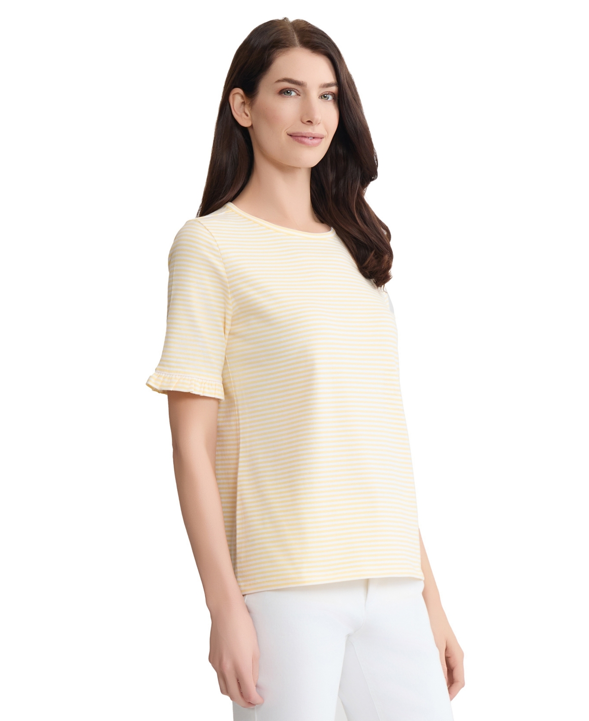 Jones New York Women's Ruffle Elbow Sleeve Crew Neck Top