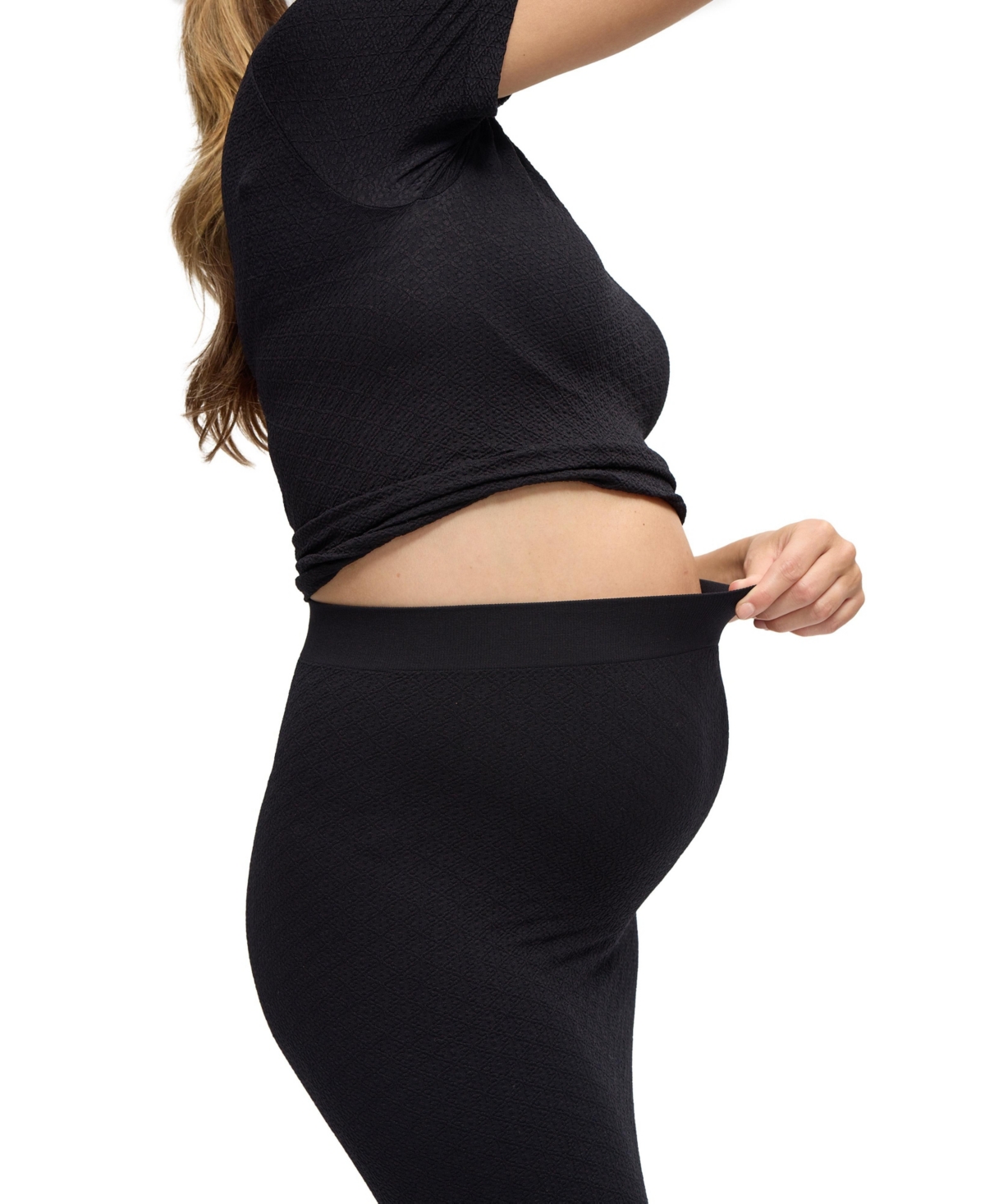 Ingrid + Isabel Maternity Seamless Rib Short Sleeve Top & Skirt Set.