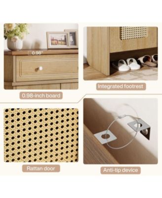 Shoe Cabinet with Doors, 6-Tier Shoe Rack with Drawer and Adjustable Shelves, 43.3" Tall Boho Farmhouse Shoe Storage Cabinet