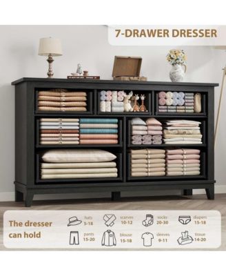 7-Drawer Modern Dresser Bedroom Storage Cabinet, Wide Freestanding Wooden Closet Chest for Living Room, Entryway, Bedroom