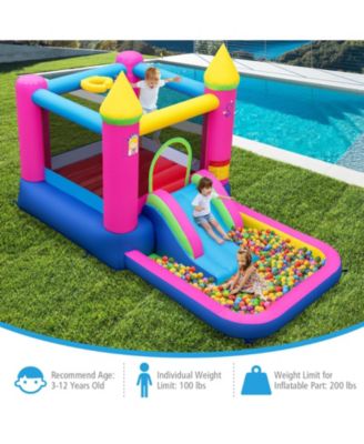 Inflatable Princess Castle Bounce House with Slide, Ball Pit & Hoop"