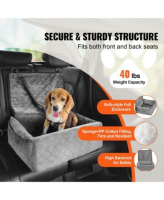 Dog Car Booster Seat w/ Storage Pocket & Safety Leash, Sponge + PP Cotton Fill, Dog Car Bed for Small/Medium Dogs up to 40 lb, Gray