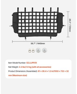 Dog Car Barrier Mesh Net for Jeep Wrangler JK 2007–2017 & JL 2018–2024, Rear Cargo Pet Divider, Tear-Resistant Polyester, Easy Install