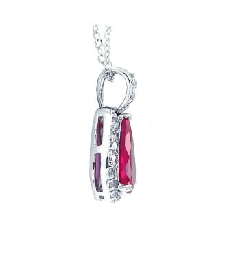 Solitaire Teardrop Halo Ruby Red CZ Pendant Necklace Earrings Jewelry Set