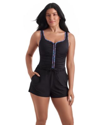 Women's Sport Shirred Scoop Neck Swim Romper