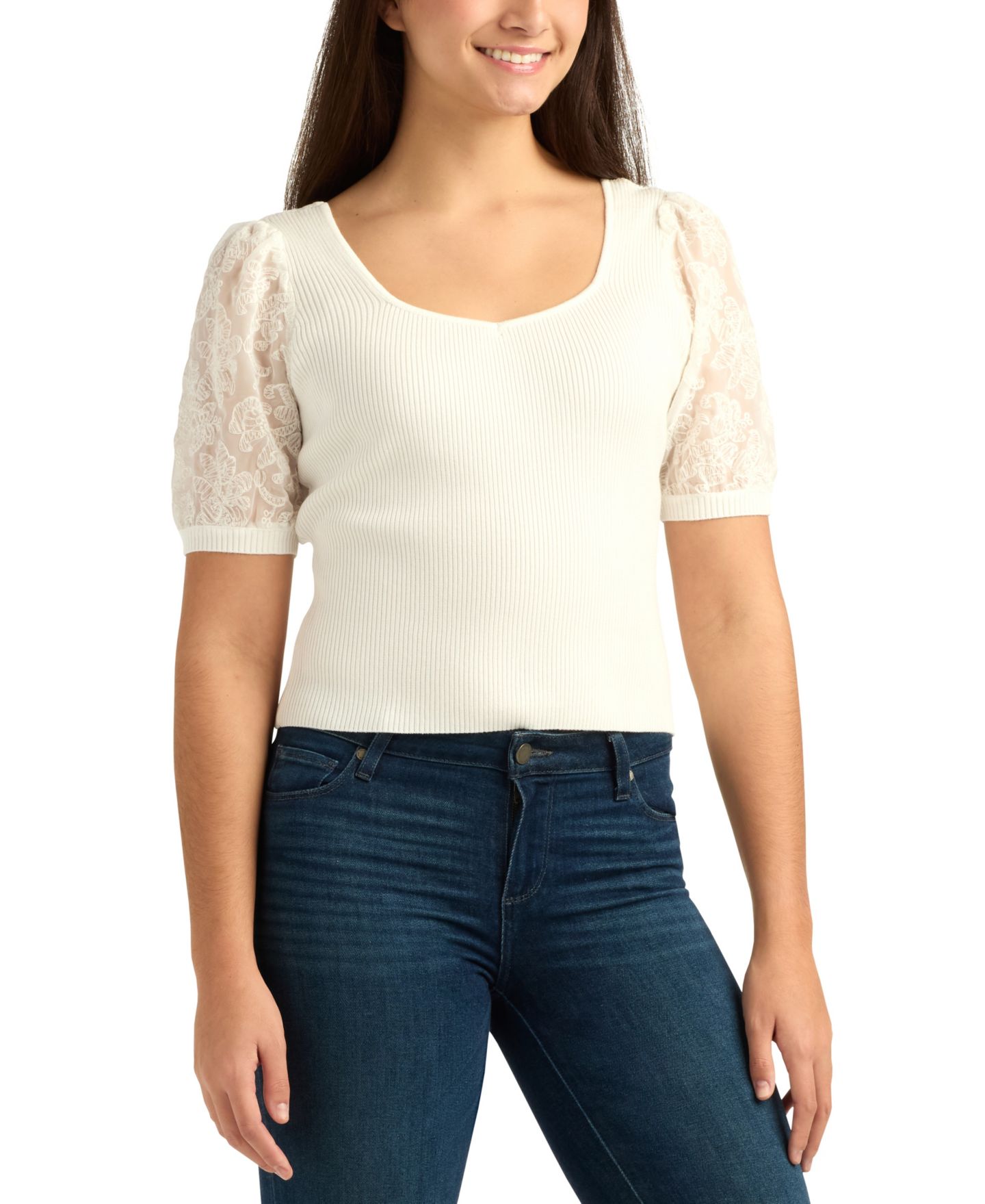 Женский свитер BCX Juniors' Sweetheart Neck Pull-On, цвет: Молочный белый — фото 2