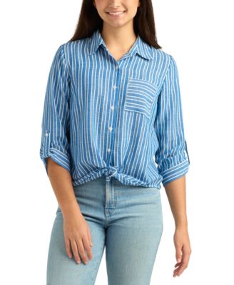 Juniors' Striped Collared Button-Up Shirt