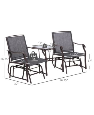 Outdoor Glider Chairs with Coffee Table, Patio 2-Seat Rocking Chair Swing Loveseat with Breathable Sling for Backyard, Garden and Porch, Grey