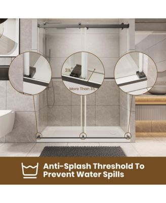 56 to 60in W x 76in H Frameless Shower Door Double Sliding Shower Door with Premium 6mm Thick Tempered Glass Stainless Steel Brushed Gold