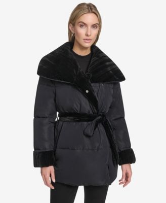 Women's Emerson Mixed Media Belted Wrap Coat