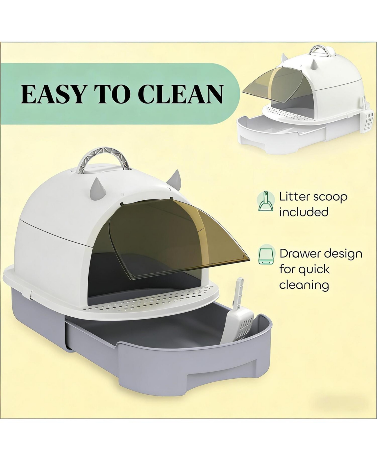 Aostirmotor Easy to Clean Cat Litter Box in Grey and White
