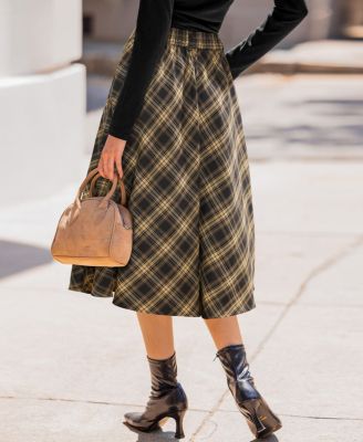 Women's Plaid Asymmetrical Hem Midi Skirt